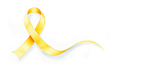 Watercolor Yellow ribbon on white background. Banner template for International Childhood Cancer Awareness Month campaign and charity promotion with copy space.