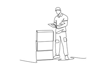 Delivery goods and food concept. Single line draw design. Vector graphic illustration