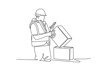 Delivery goods and food concept. Single line draw design. Vector graphic illustration