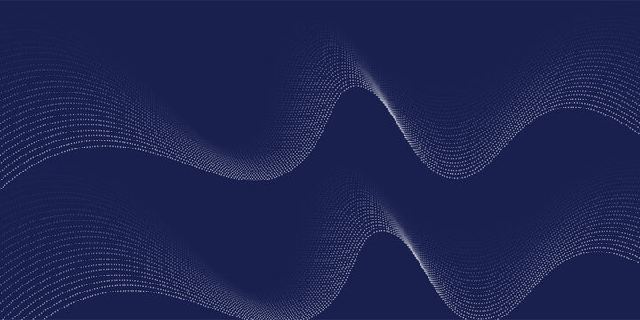 Dark blue abstract background, vector waves of flowing particles, curved lines of moving dots, technology and science theme, airy and easy futuristic. Eps10