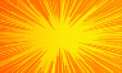 Orange halftone dots, abstract pattern with dark and bright gradient background. digital technology style wall texture ,cartoon or pop art elements, summer banner or comic.