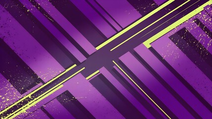 Abstract geometric pattern with diagonal purple and lime green stripes, featuring textured elements and a futuristic, dynamic visual effect