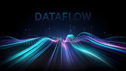 Data flow abstract background with glowing neon lines representing digital information transfer and network connections in a futuristic cyberspace