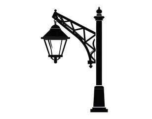 Black silhouette of an ornate street lamp