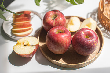 Ripe red apple fruit with apple half