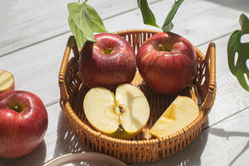 Ripe red apple fruit with apple half