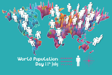 World population day 3D people map template