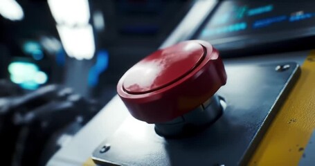 Close-up of a red emergency button in a control panel