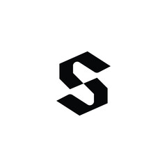 Abstract Black S Letter Graphic Shape on White Background