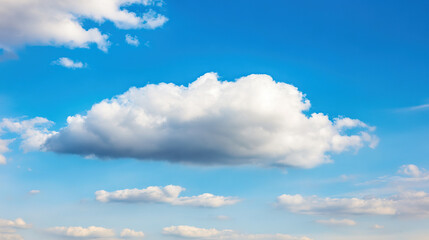 daylight. Fluffy white cloud against blue sky, minimalist nature composition with ample negative space and soft daylight. travel magazines.