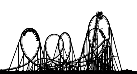 Intricate silhouette of a thrilling roller coaster against a stark white background.