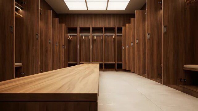 Modern Wooden Locker Room Interior with Bench