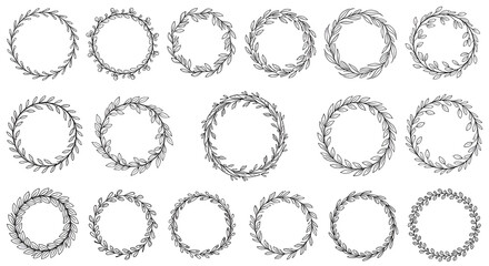 Elegant Collection of Hand-Drawn Floral Wreath Designs for Creative Projects.