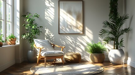 Minimalist reading corner with plants high resolution picture