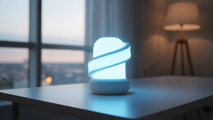 Modern Spiral LED Desk Lamp: Serene Blue Light, Evening Ambiance, Minimalist Home Decor