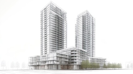 Modern architectural drawing of twin towers