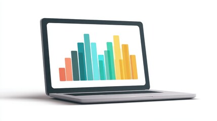 A laptop with graph clipart, business analytics element, digital vector illustration, modern style, isolated on white background. 