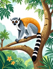 Obraz premium Lemur on a tropical tree branch