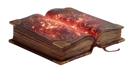 Ancient spellbook with magical energy isolated on transparent background