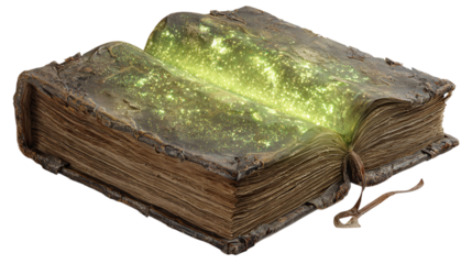 Ancient book with magical energy isolated on transparent background