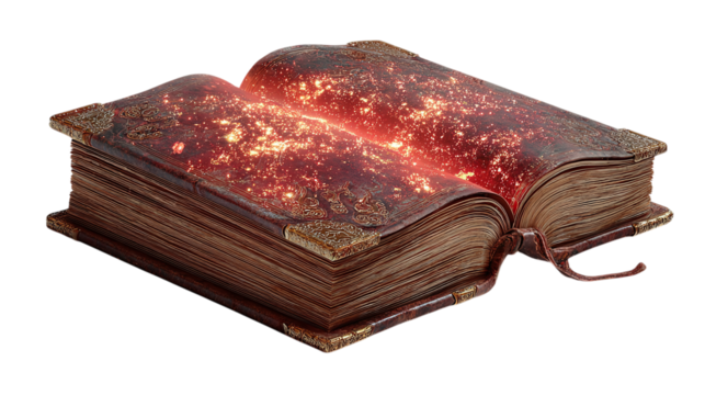 Ancient spellbook with magical energy isolated on transparent background