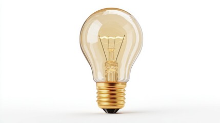 Fototapeta premium A lightbulb clipart, business idea element, glowing 3D illustration, golden tone, isolated on white background.