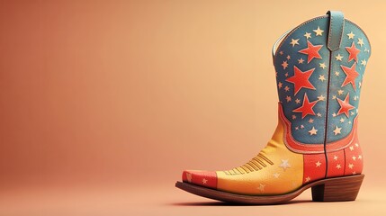 Colorful Star Patterned Cowboy Boot on Peach Background