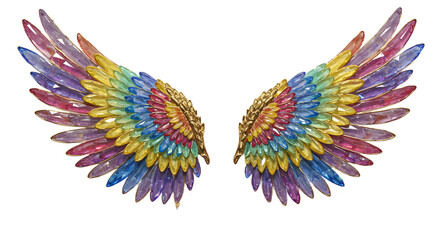 Obraz premium Rainbow Gemstone Wings Abstract - Luxury, Fantasy, and Creativity png clear alpha channel cutout isolated on transparent background