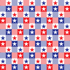 Seamless USA Flag-inspired Checkered Background with Star and Stripe Elements
