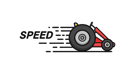 Obraz premium A simple and dynamic icon of a speeding go-kart with motion lines. This minimalist cartoon illustration is a perfect logo concept for racing, speed, and motorsport themes.