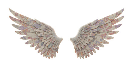 Obraz premium Softly Glowing Angel Wings with Floral Pattern Overlay png clear alpha channel cutout isolated on transparent background