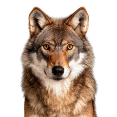 Fototapeta premium Majestic Close-Up of a Grey Wolf with Intense Gaze and Beautiful Furry Coat in Natural Light Setting transparent background