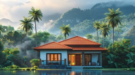 Traditional Kerala cottage with plants high resolution picture
