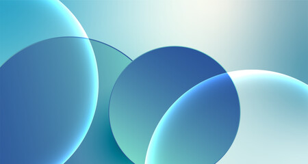 Minimal abstract background with soft gradient blue tones and glass circle shapes