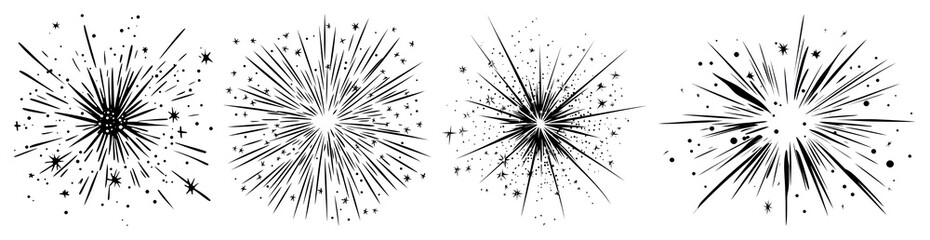 Obraz premium PNG Vintage starburst sketch designs, element set on transparent background