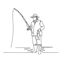 Hunter aiming with rifle alongside hunting dog in line art style  