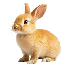 Fototapeta premium Adorable fluffy orange bunny rabbit sitting gracefully on white background, showcasing its soft fur and inquisitive nature transparent background