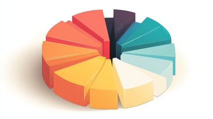 A pie chart clipart, data business element, flat vector illustration, colorful segments, isolated on white background. 