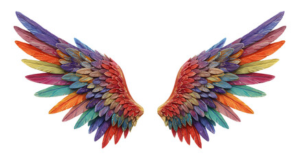 Obraz premium Vibrant Rainbow Wings with Glowing Feathers png clear alpha channel cutout isolated on transparent background