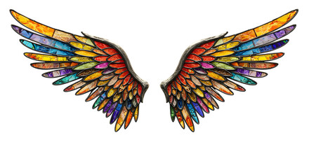 Obraz premium Vibrant Stained Glass Angel Wings png clear alpha channel cutout isolated on transparent background