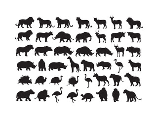 Fototapeta premium Diverse collection of african wildlife silhouettes for design projects silhouette