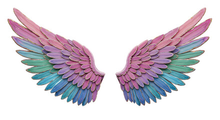 Fototapeta premium Whimsical Angel Wings with Pastel Colors and Gold Trim png clear alpha channel cutout isolated on transparent background