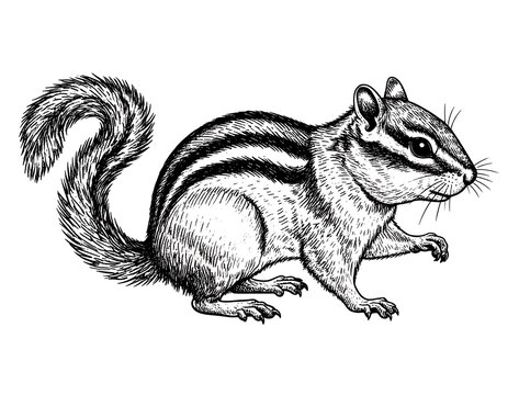 Detailed black and white illustration of a chipmunk - Powered by Adobe