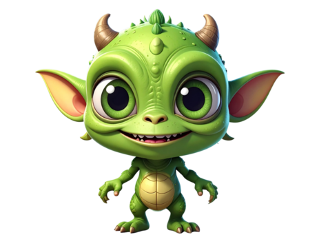 Cute Friendly Green Alien Monster, isolated on transparent background. - Powered by Adobe