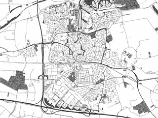 Fototapeta premium Detailed artistic sketch map of Goes, Netherlands, in monochrome black and white.