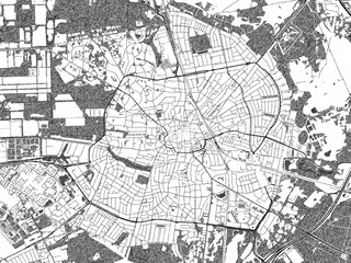 Artistic urban sketch of Hilversum, Netherlands, detailed in black and white map form.