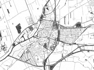 Obraz premium Hand-drawn style black and white city map of Meppel, Netherlands, with detailed streets and textures.