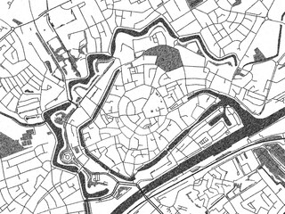 Monochrome sketch map of Middelburg Centrum, Netherlands, ideal for posters, prints, and travel design.