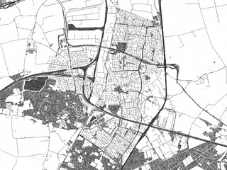 Fototapeta premium Poster-ready black and white illustration map of Oosterhout, Netherlands, detailed and artistic.