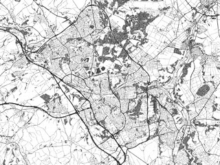 Detailed artistic sketch map of Parkstad, Netherlands, in monochrome black and white.